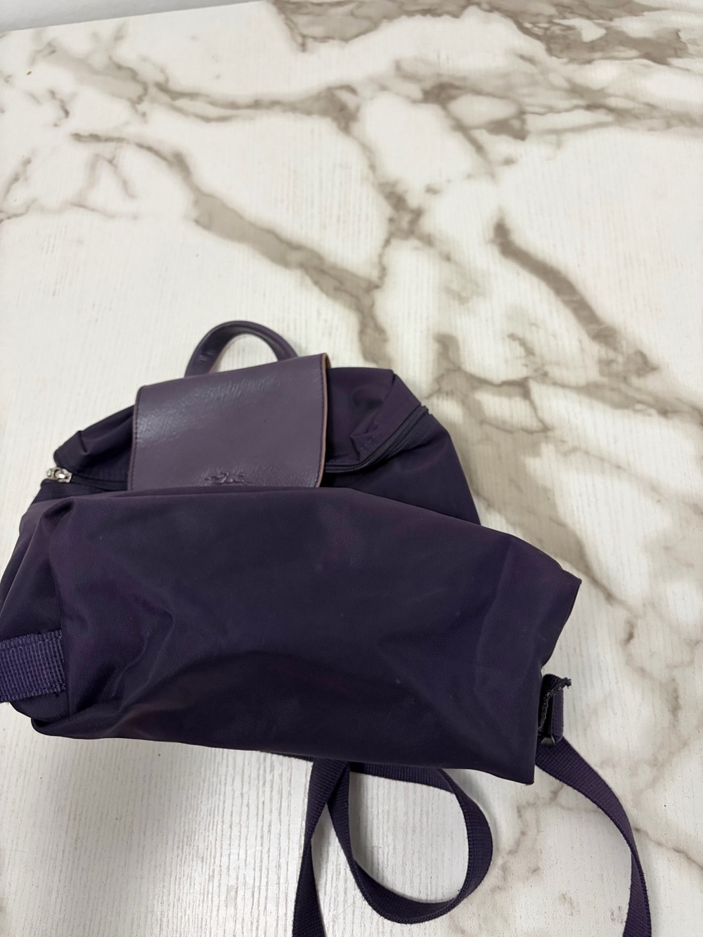 Longchamp Le Pliage Club Backpack Purple Nylon Leather Trim Small Bag L1699619 - Picture 5 of 10